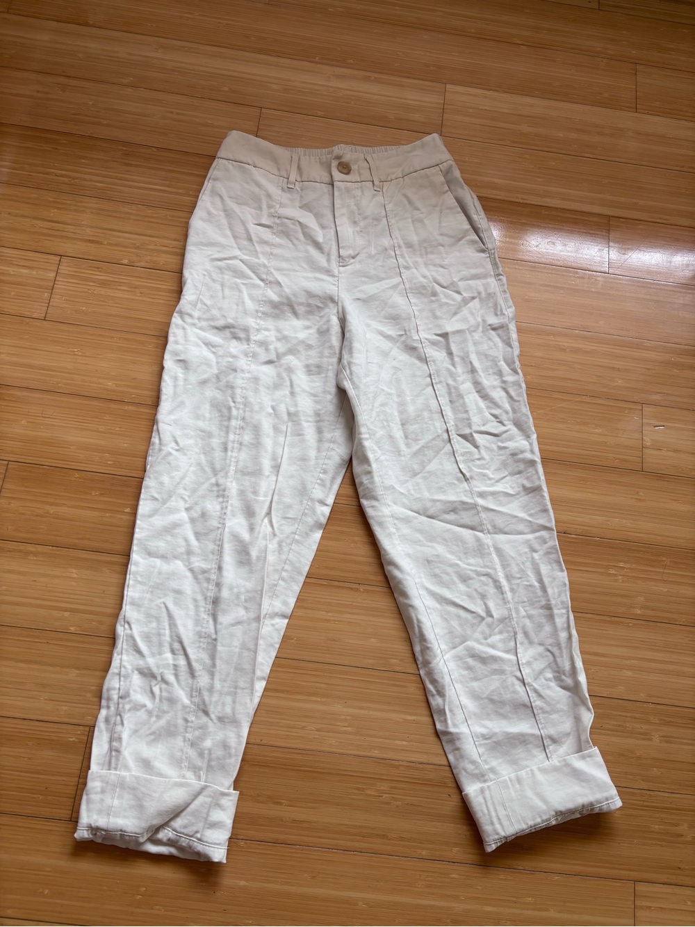 Women's Cream High-Rise Linen-Blend Pants